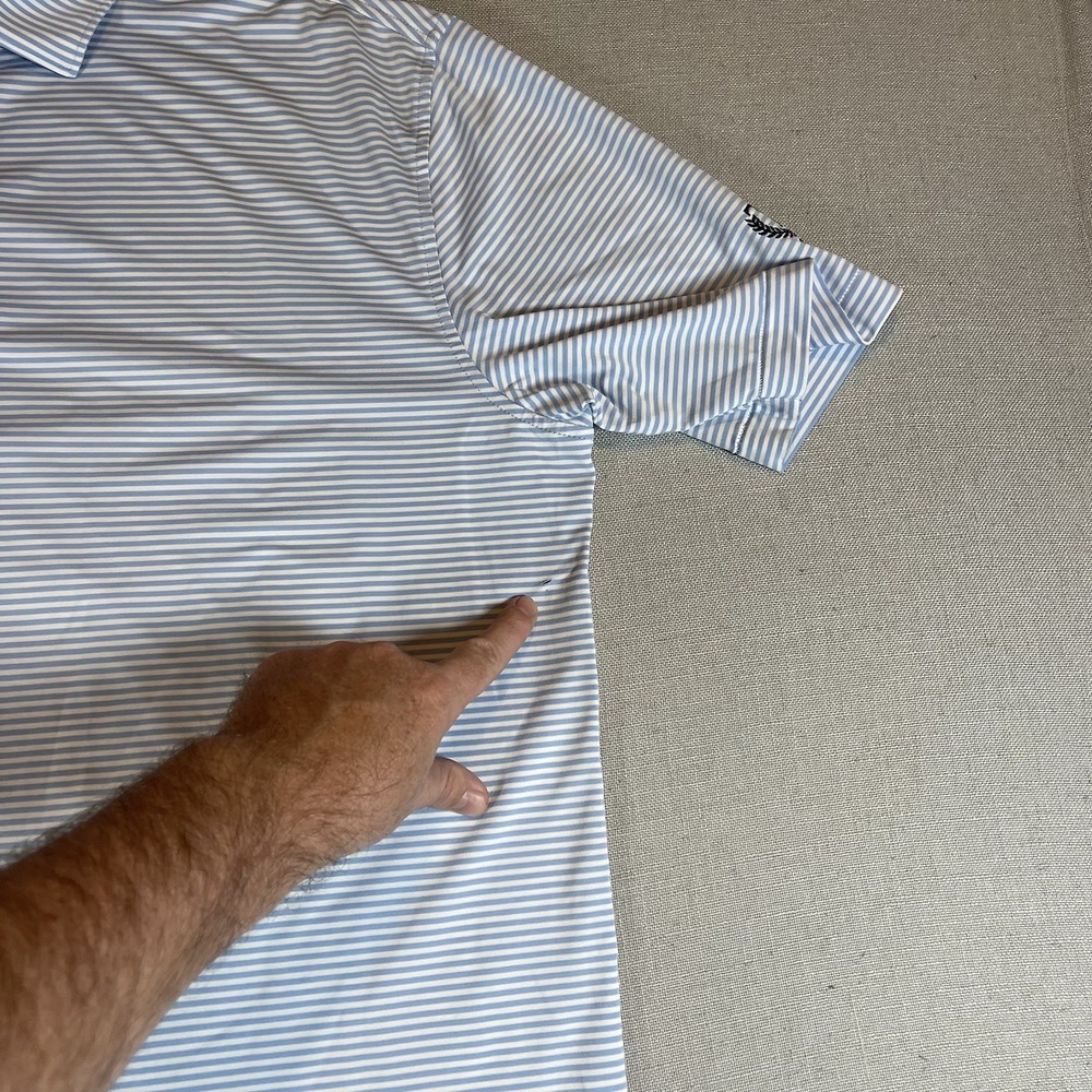 Peter Millar Men's Light Blue Striped Summer Comfort Golf Polo Shirt L *FLAW* - Picture 4 of 9